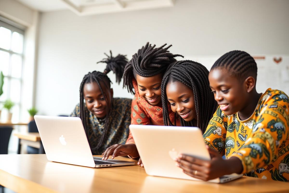 African students collaborating in a modern classroom
